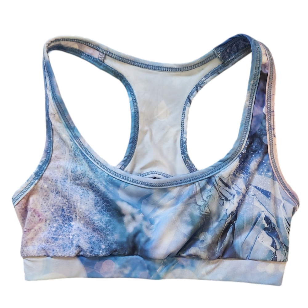 Sutra Women's Blue Racer Back Sports Bra Blue Crystal Pattern